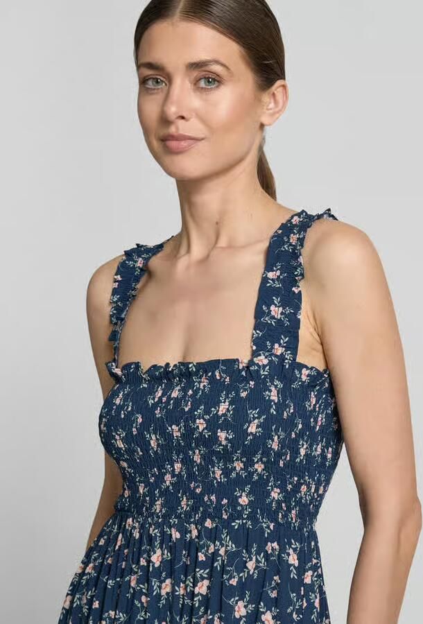 Apricot Knielange jurk van viscose met bloemenmotief