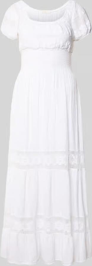 Apricot midi-jurk met smokdetails en ronde hals - Foto 4