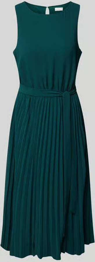 Apricot midi-jurk met plissévouwen en strikceintuur - Foto 4