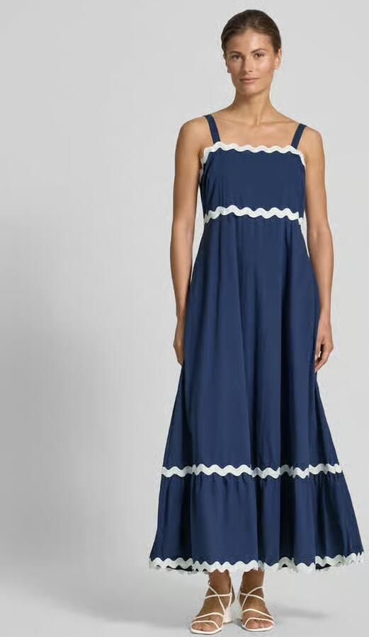 Apricot midi-jurk met vierkante hals en golvende zoom - Foto 2