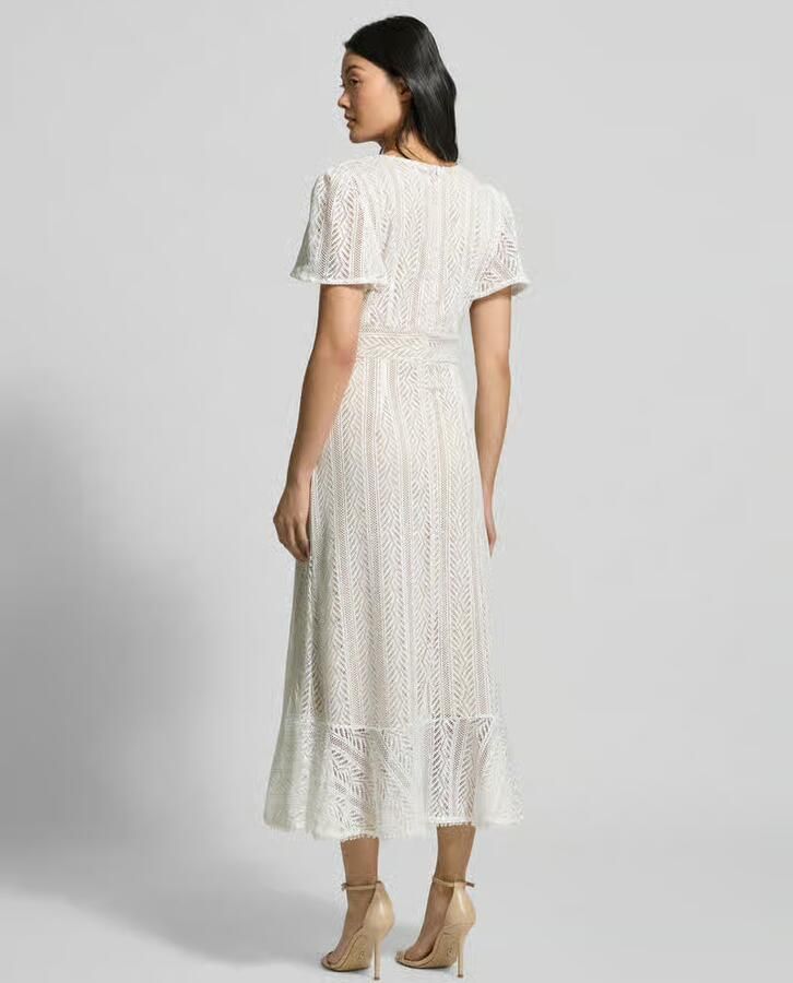 Apricot Midi-jurk van gehaakt kant met V-hals