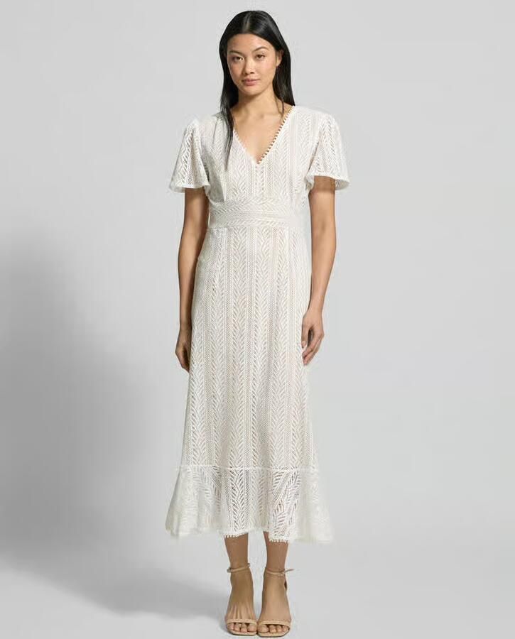 Apricot Midi-jurk van gehaakt kant met V-hals - Foto 3