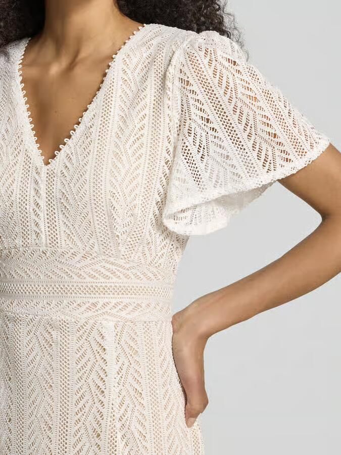 Apricot Midi-jurk van gehaakt kant met V-hals - Foto 2
