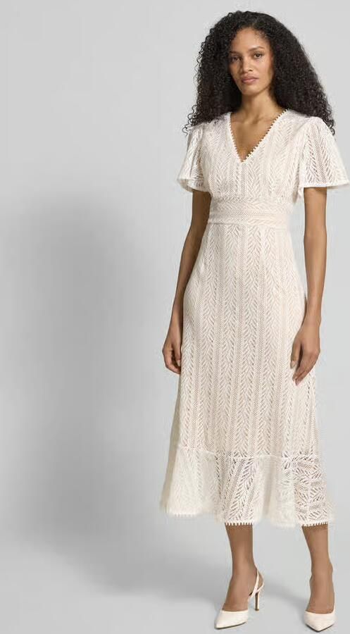 Apricot Midi-jurk van gehaakt kant met V-hals - Foto 3