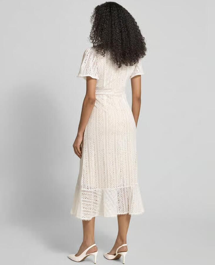 Apricot Midi-jurk van gehaakt kant met V-hals