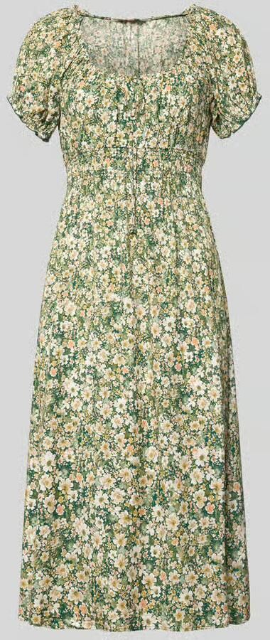 Apricot midi-jurk van viscose met mouwen met ruches - Foto 2