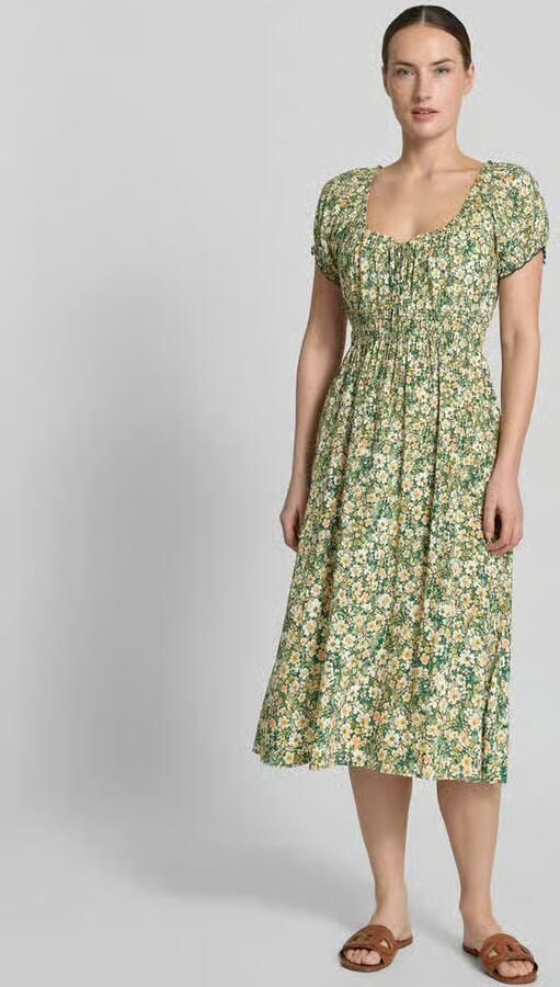 Apricot midi-jurk van viscose met mouwen met ruches - Foto 3