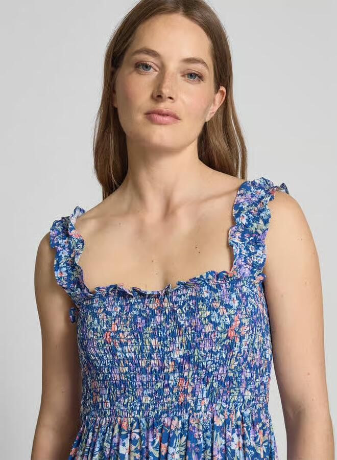 Apricot Midi-jurk van viscose met smokdetails - Foto 2