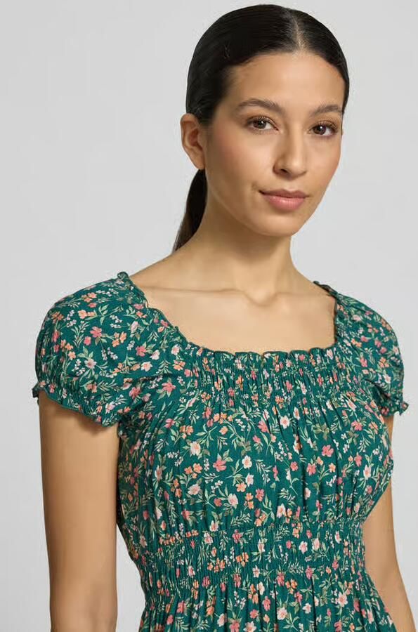 Apricot midi-jurk van viscose met smokdetails