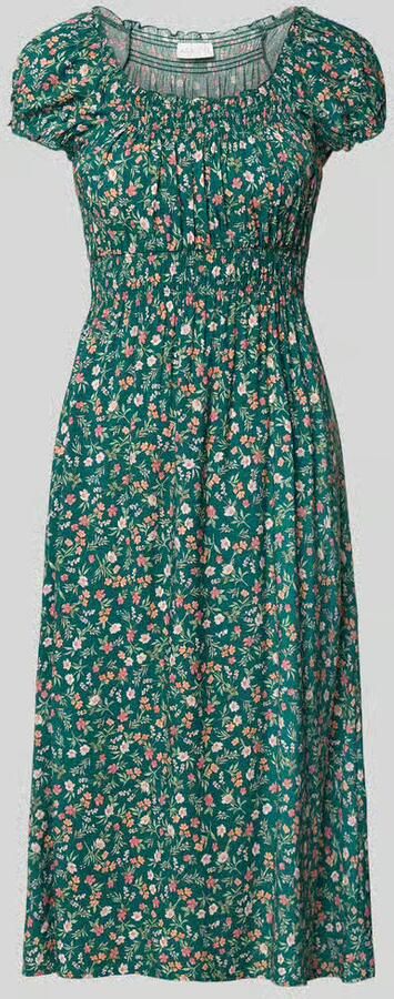 Apricot midi-jurk van viscose met smokdetails - Foto 2