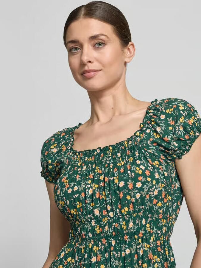 Apricot midi-jurk van viscose met smokdetails - Foto 3