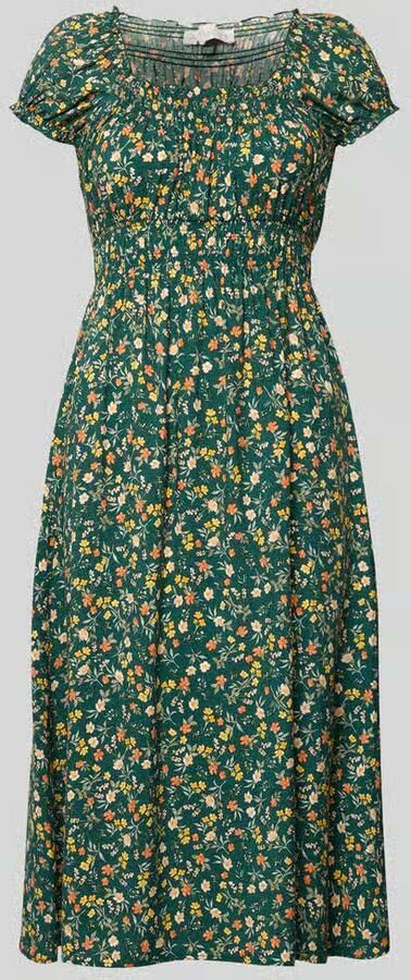 Apricot midi-jurk van viscose met smokdetails - Foto 4