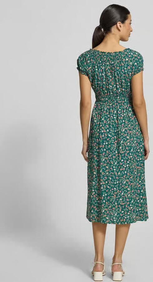 Apricot midi-jurk van viscose met smokdetails - Foto 3