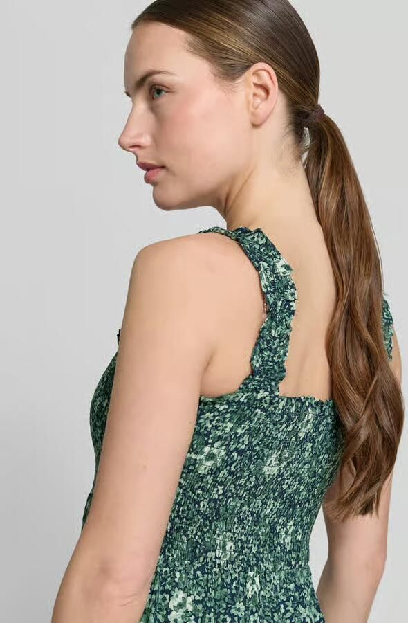Apricot midi-jurk van viscose met vierkante hals