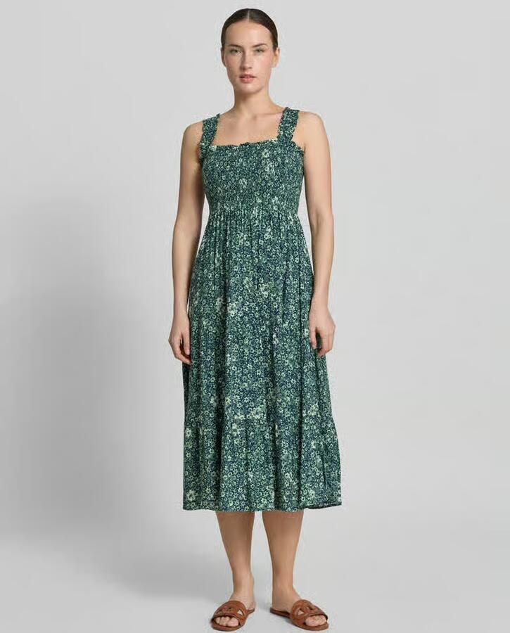 Apricot midi-jurk van viscose met vierkante hals - Foto 3