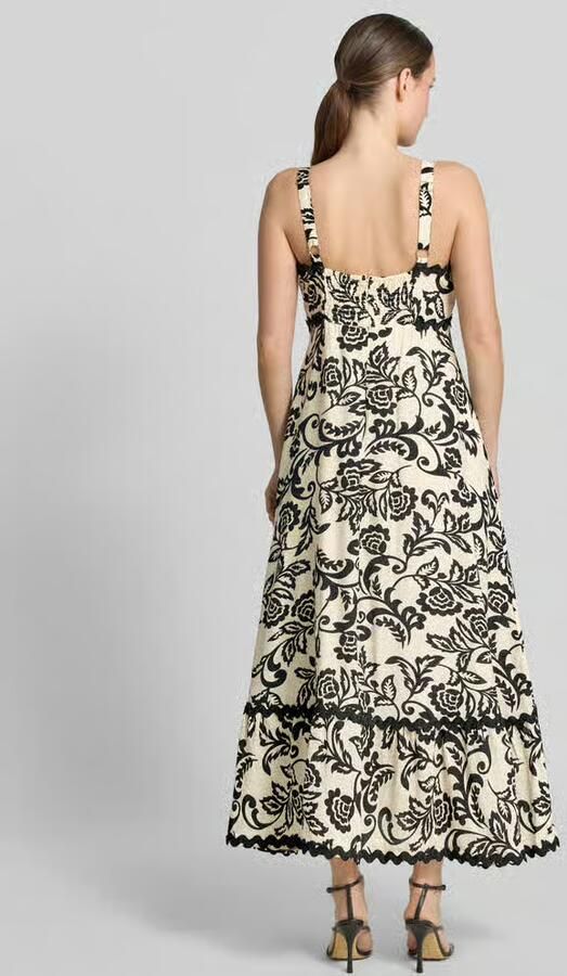 Apricot midi-jurk van viscosemix met golvende zoom