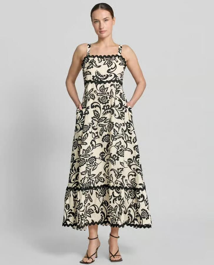 Apricot midi-jurk van viscosemix met golvende zoom - Foto 2