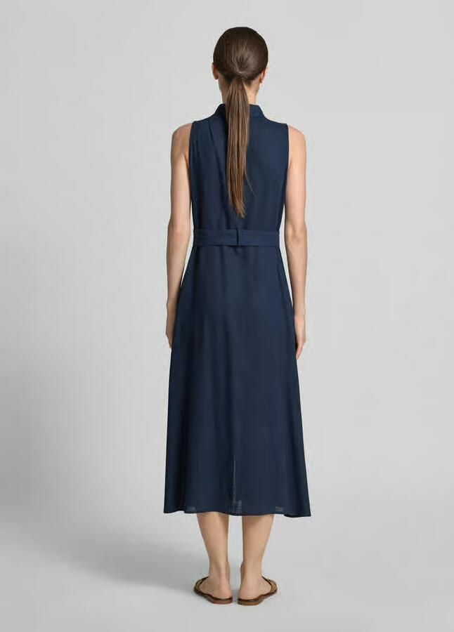 Apricot midi-jurk van viscosemix met riem