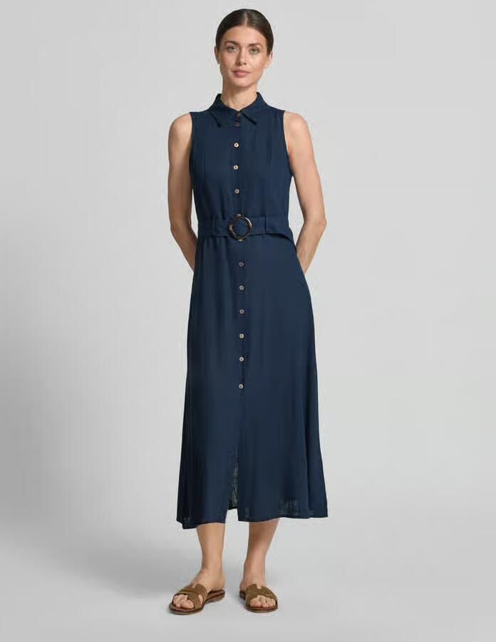 Apricot midi-jurk van viscosemix met riem - Foto 2