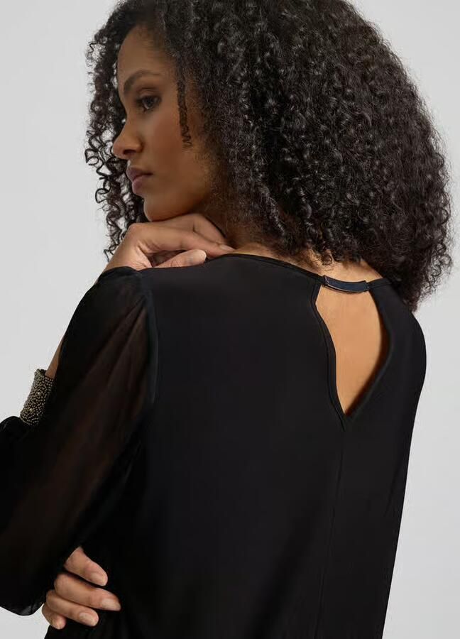 Apricot Mini-jurk met semi-transparante garnering - Foto 2