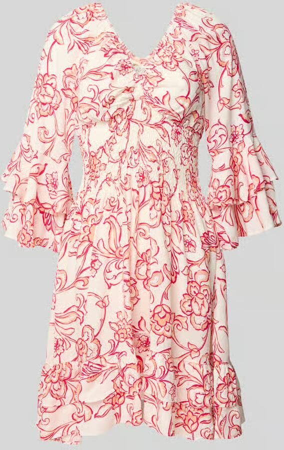 Apricot mini-jurk van viscose met V-hals - Foto 4