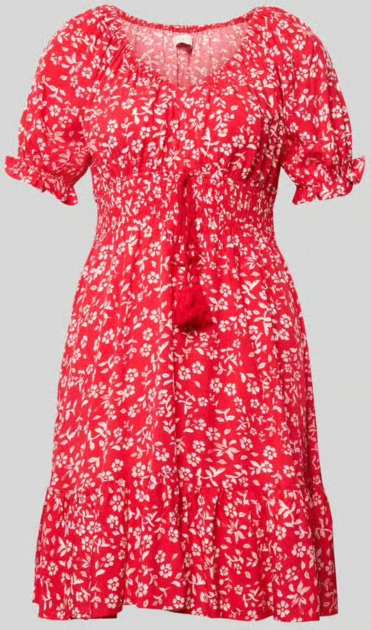 Apricot Mini-jurk van viscose met sierkwastjes en smokdetails - Foto 2