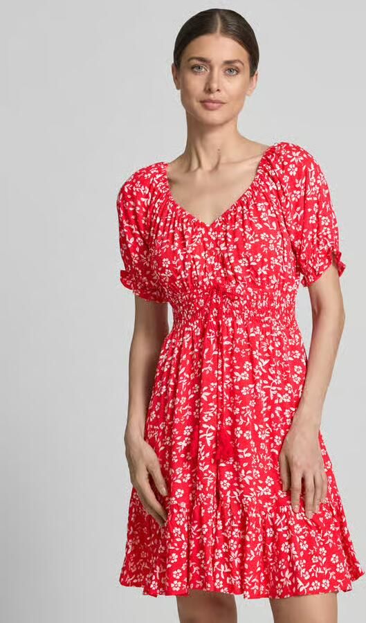 Apricot Mini-jurk van viscose met sierkwastjes en smokdetails - Foto 3