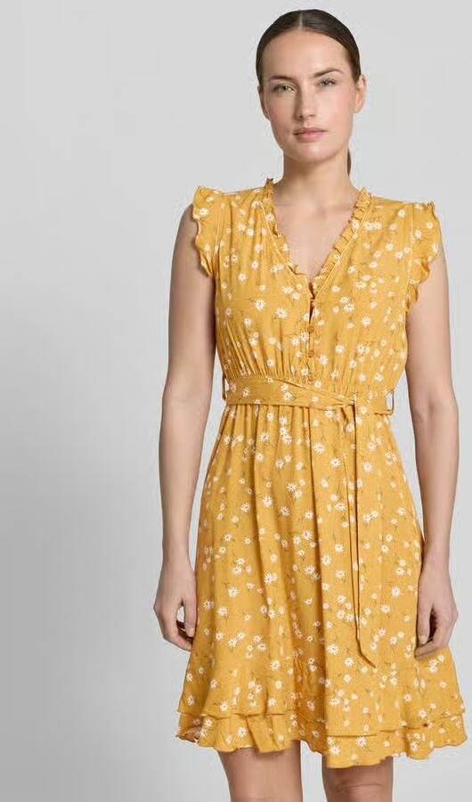Apricot Mini-jurk van viscose met strikceintuur en kapmouwen - Foto 2