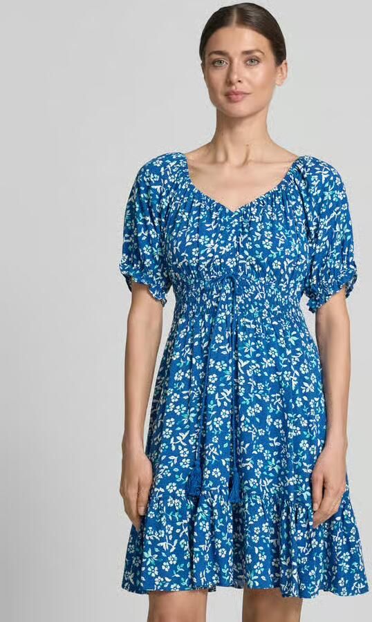 Apricot Mini-jurk van viscose met tunnelkoord en kwastdetails - Foto 2