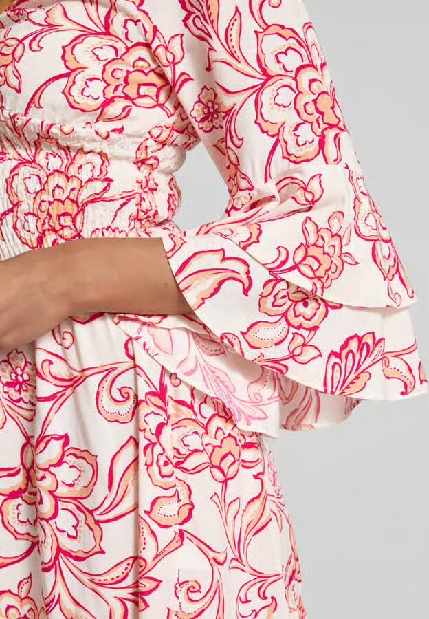 Apricot mini-jurk van viscose met V-hals