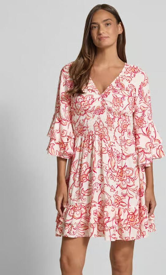 Apricot mini-jurk van viscose met V-hals - Foto 4