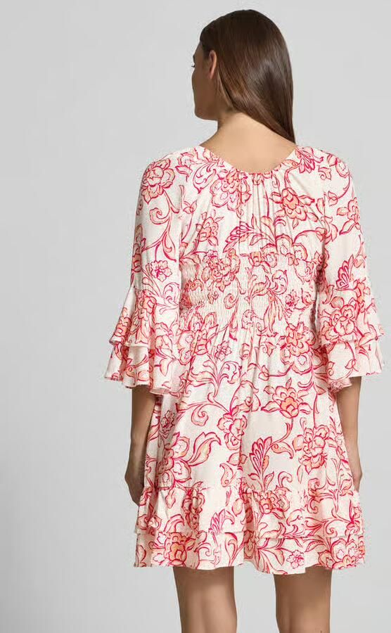 Apricot mini-jurk van viscose met V-hals - Foto 3