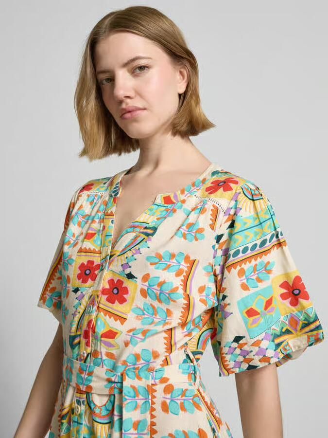 Apricot Mini-jurk van viscosemix met linnengehalte