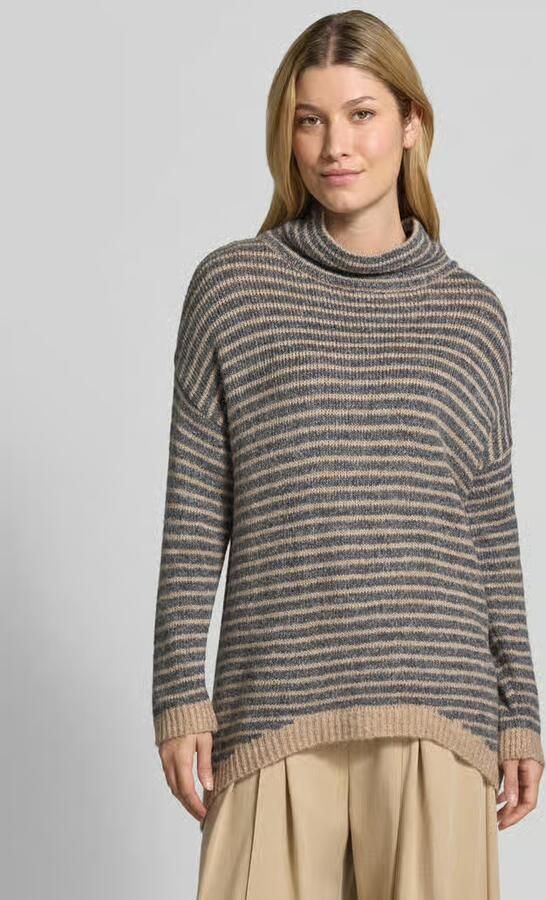 Apricot Gebreide pullover met streepmotief en verlengd rugpand - Foto 3