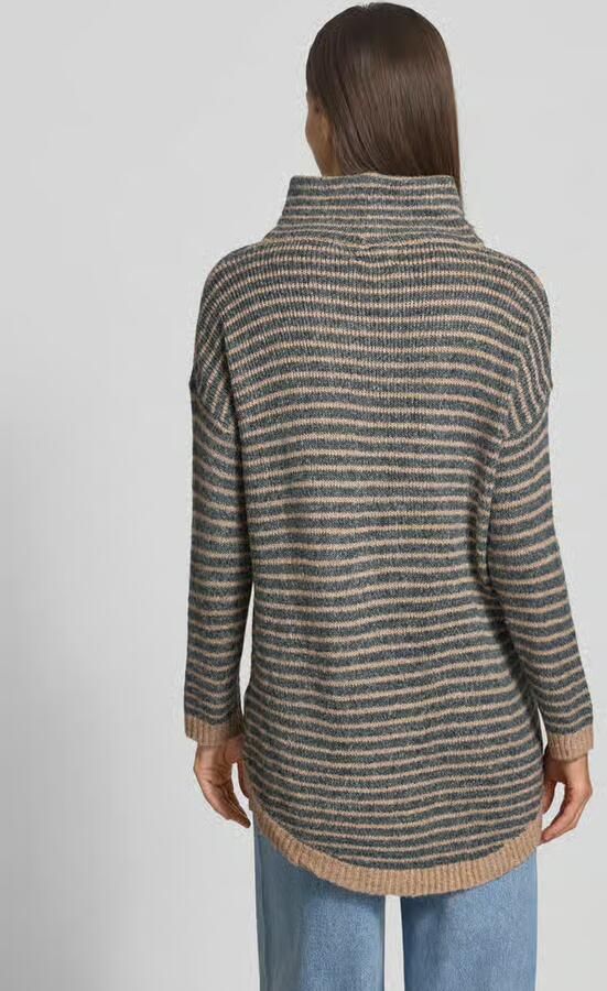Apricot Gebreide pullover met streepmotief en verlengd rugpand - Foto 2