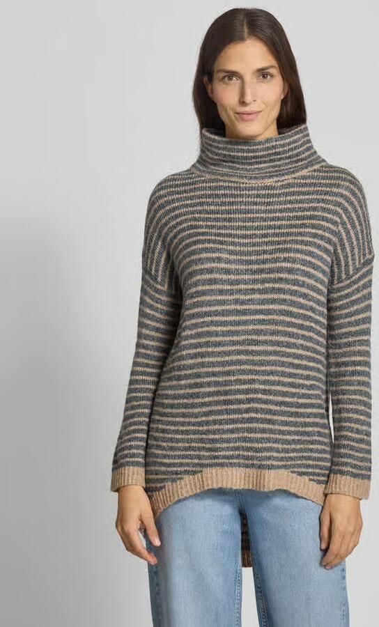 Apricot Gebreide pullover met streepmotief en verlengd rugpand - Foto 3