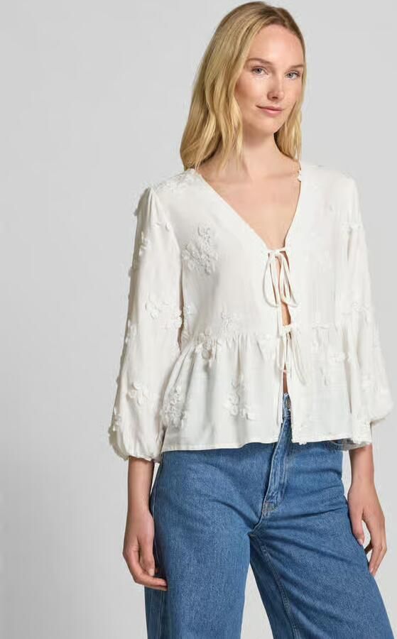 Apricot Regular fit blouse van mix van viscose en linnen met vetersluiting - Foto 3