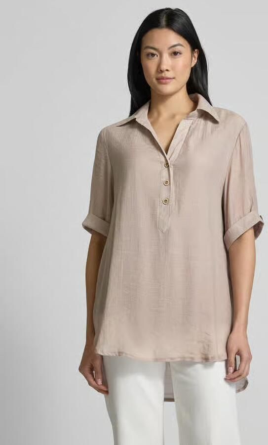 Apricot relaxed fit blouse van viscosemix met platte kraag - Foto 4