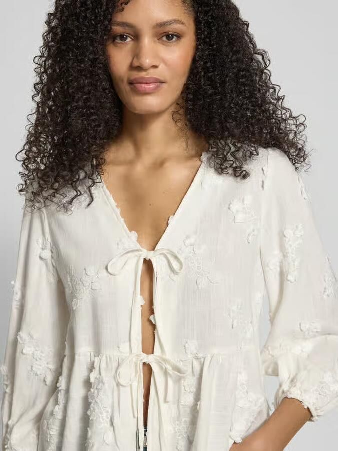 Apricot Regular fit blouse van mix van viscose en linnen met vetersluiting - Foto 2