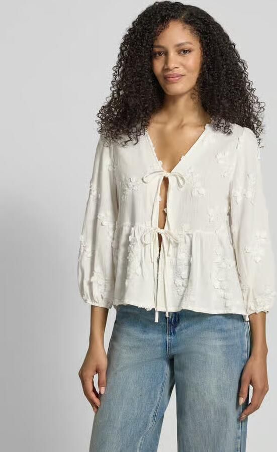 Apricot Regular fit blouse van mix van viscose en linnen met vetersluiting - Foto 5
