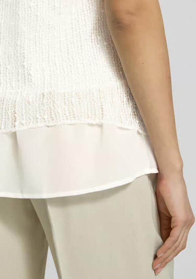 Apricot Blousetop in effen design met broderie anglaise - Foto 2