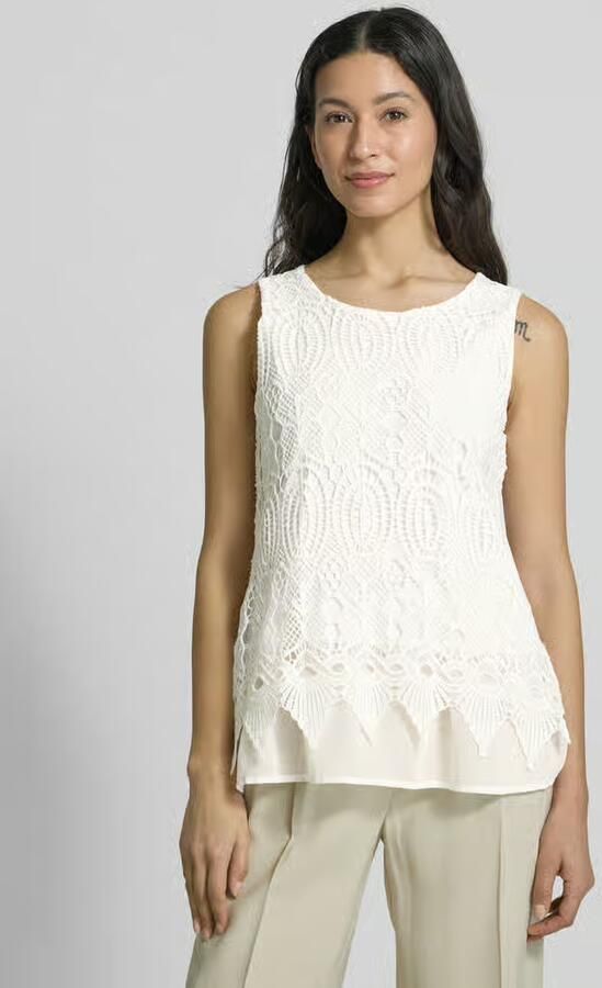 Apricot Blousetop in effen design met broderie anglaise - Foto 3