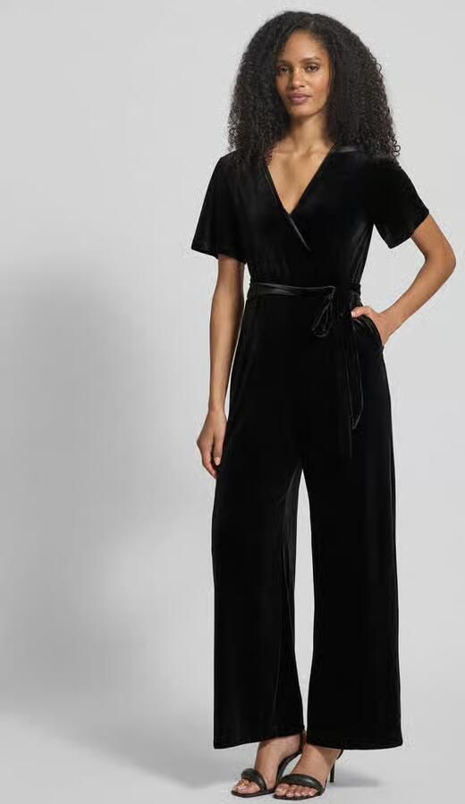 Apricot Jumpsuit in glanzende look met strikceintuur - Foto 2