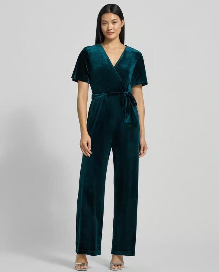 Apricot Jumpsuit in glanzende look met strikceintuur - Foto 2