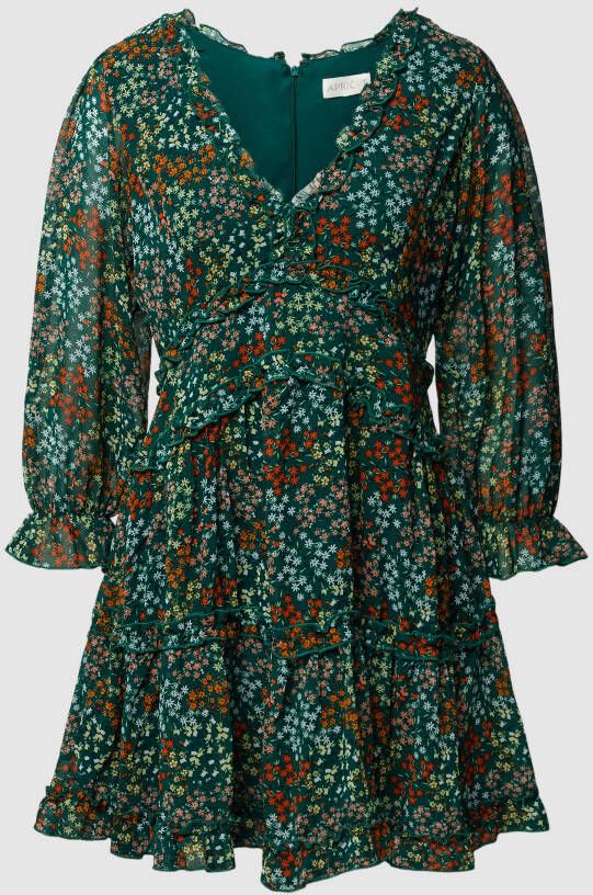 Apricot Knielange jurk met all-over bloemenmotief