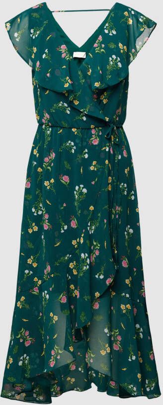Apricot Midi-jurk in wikkellook met bloemenmotief