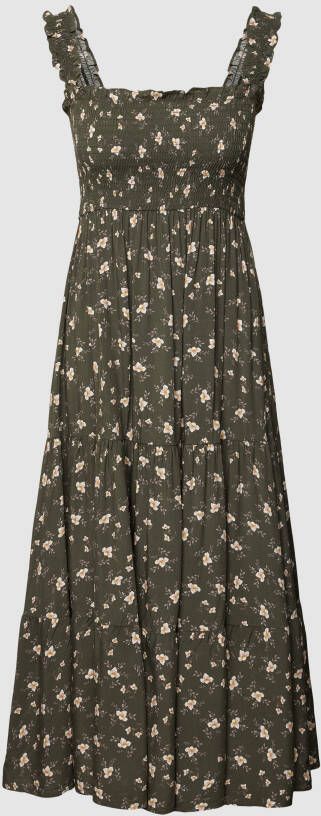 Apricot Knielange jurk van viscose met bloemenmotief