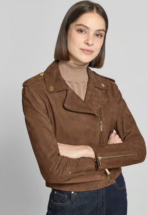 Armani Exchange Leren jack met platte kraag en ritssluiting