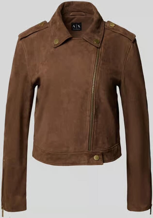 Armani Exchange Leren jack met platte kraag en ritssluiting - Foto 2