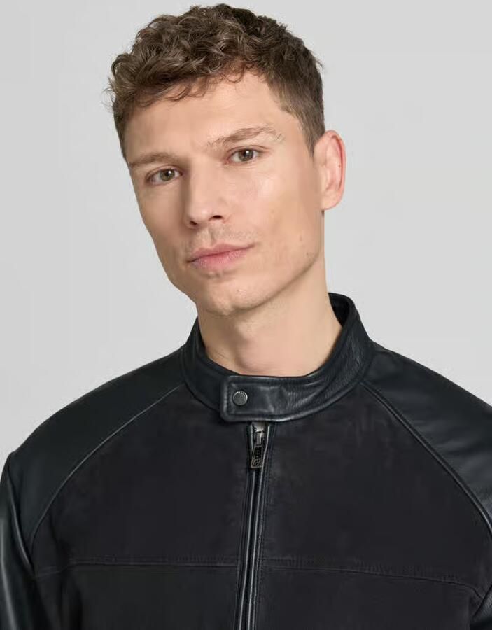 Armani Exchange Leren jack met tweewegritssluiting en steekzakken